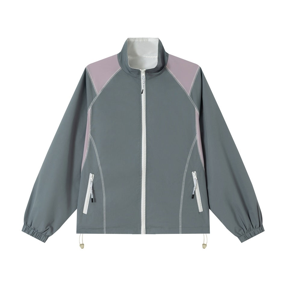 Unisex Leichte Softshell-Trainingsjacke mit Stehkragen, Kontrastpaneelen und Kordelzug Shop Nory