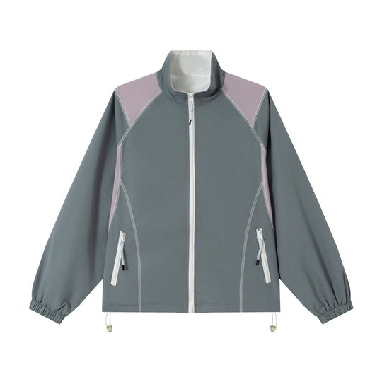 Unisex Leichte Softshell-Trainingsjacke mit Stehkragen, Kontrastpaneelen und Kordelzug Shop Nory