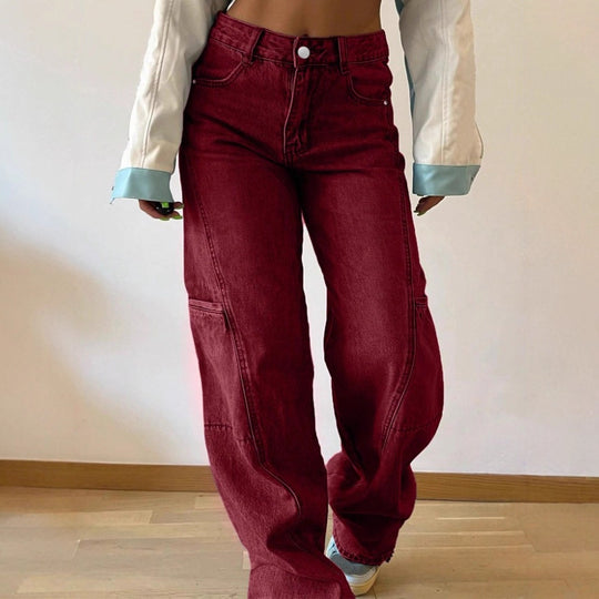 Damen High-Waist weite Cargo-Denimhose mit Nahtpaneelen und Baggy-Silhouette Shop Nory