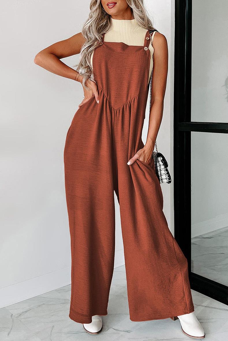 Damen lässiger Jumpsuit mit weit geschnittenem Bein und dekorativen Knopfdetails