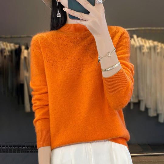 Damen Kuscheliger Mohair‑Optik Pullover mit Zierstruktur am Oberteil und Stehkragen Shop Nory