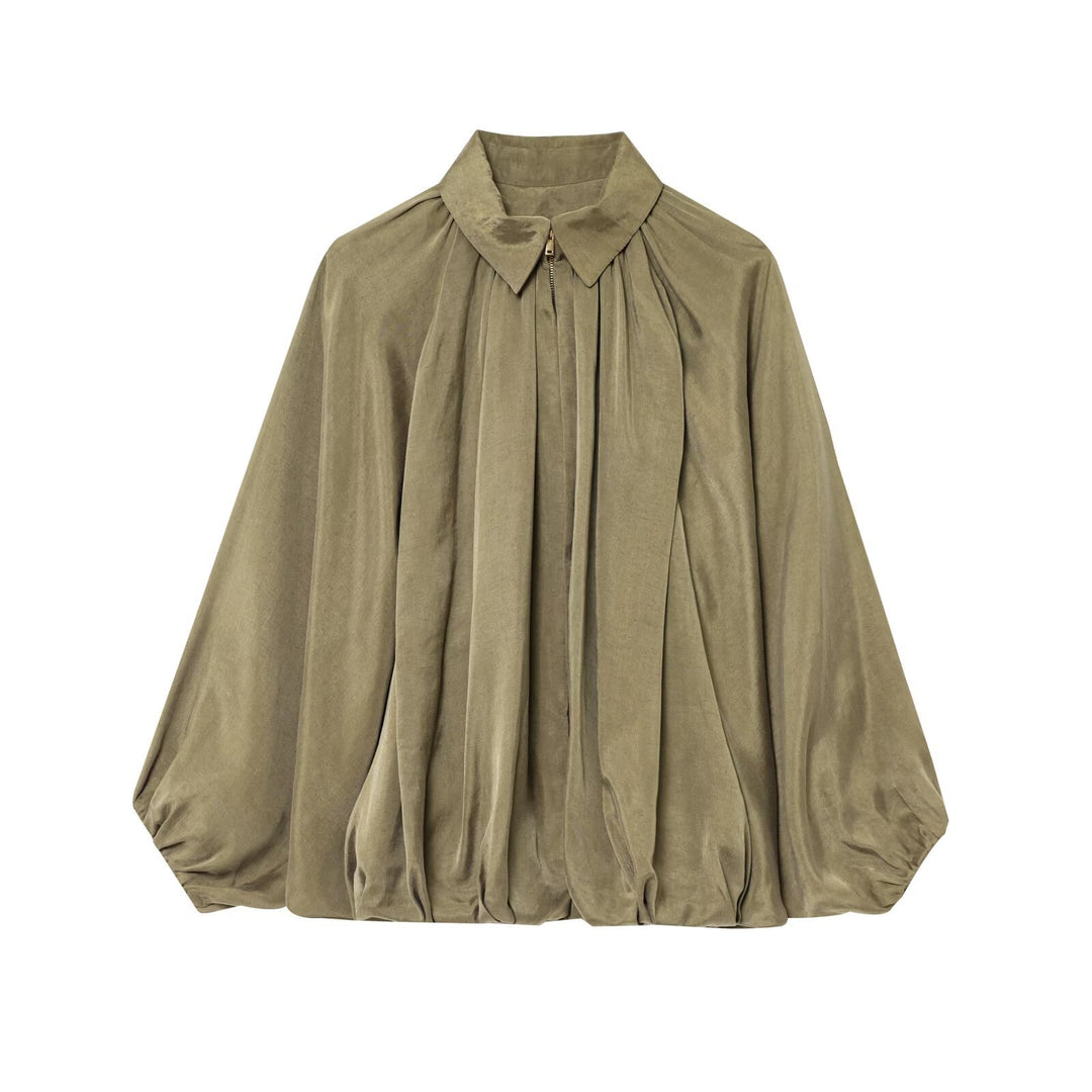 Damen Weite plissierte Cape-Übergangsjacke mit Reißverschluss und ballonförmigem Saum Shop Nory