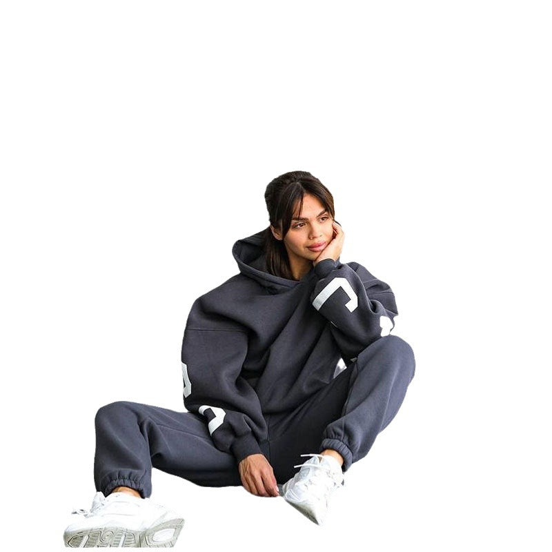 Damen Lässiger Oversize-Sweatanzug mit Kapuze und elastischem Bund