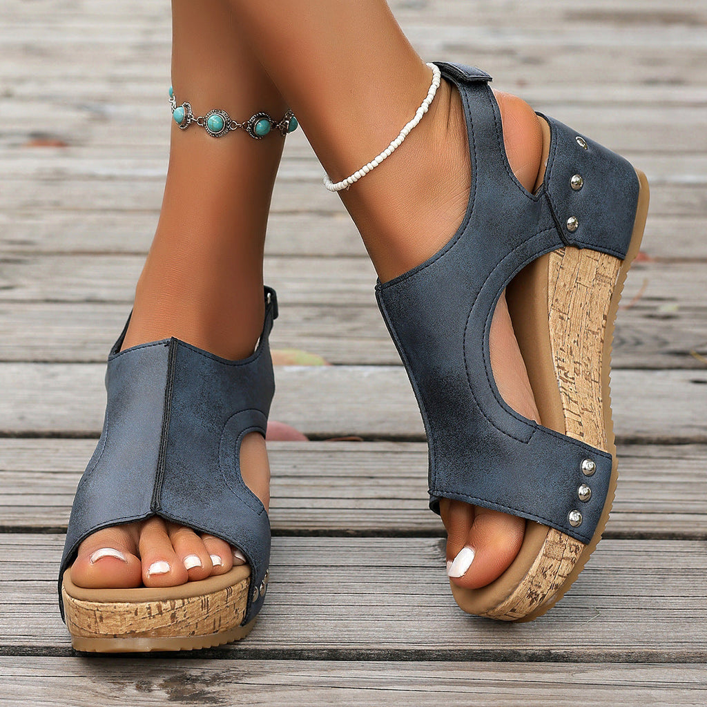 Damen Keil-Sandalen mit modischem Korkdesign und verstellbarem Riemen