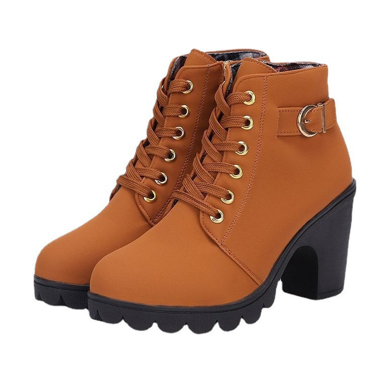 Damen Stiefeletten mit Blockabsatz und Schnürung