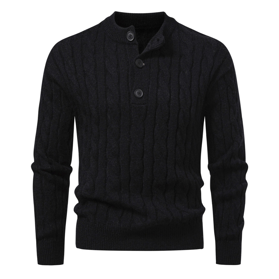 Herren Zopfmuster-Pullover mit kurzer Knopfleiste und Stehkragen Shop Nory