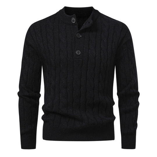 Herren Zopfmuster-Pullover mit kurzer Knopfleiste und Stehkragen Shop Nory