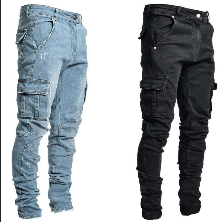Herren Eng geschnittene Cargo-Jeans mit Stretch und Mehrfach-Taschen Shop Nory