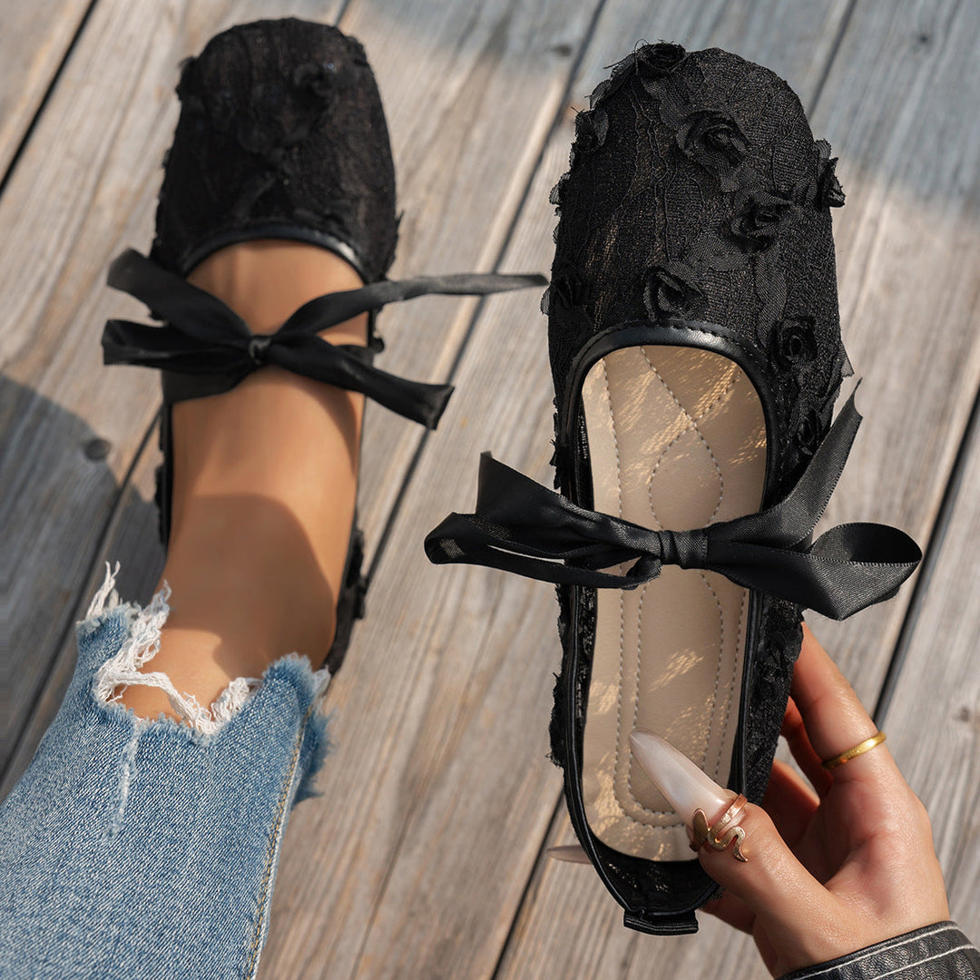 Damen elegante Ballerinas mit floralen Applikationen und rutschfester Sohle