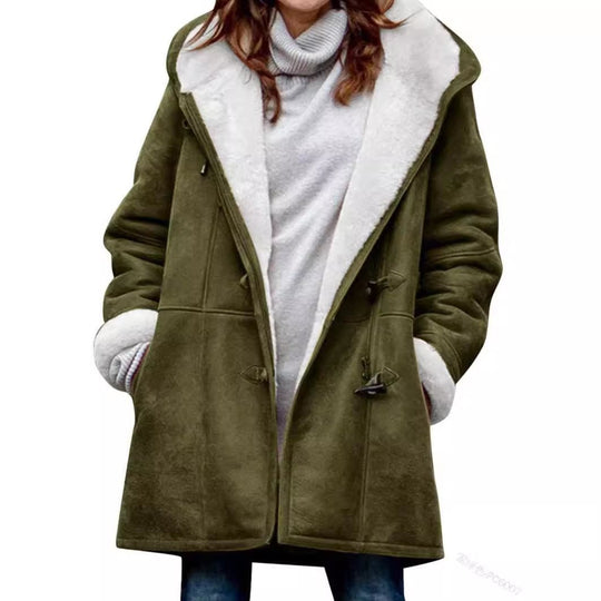 Damen Teddygefütterter Dufflecoat mit Kapuze, Kunstfell-Innenfutter und Knebelverschlüssen Shop Nory