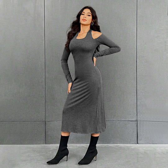 Damen figurbetontes Midikleid mit Neckholder, Cut-Out-Schultern und taillierter Jersey-Silhouette Shop Nory