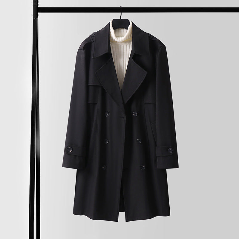 Damen Doppelreihiger Kurztrenchcoat aus leichtem Wollmix mit soften Fall und Schulterklappen Shop Nory