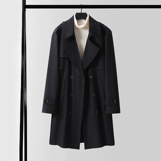 Damen Doppelreihiger Kurztrenchcoat aus leichtem Wollmix mit soften Fall und Schulterklappen Shop Nory