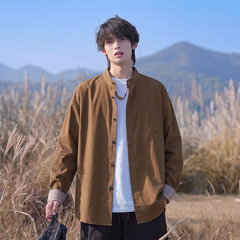 Herren Oversize-Hemd aus leichtem Baumwollmix mit Mandarinkragen und Brusttasche Shop Nory