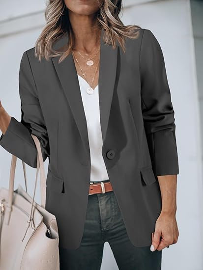 Damen Leichter Stretch-Blazer mit Schalkragen, Ein-Knopf-Verschluss und dreiviertelärmeln Shop Nory