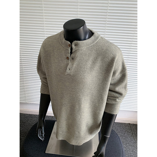 Herren Oversize-Strickpullover mit Henley-Kragen und Halbknopfleiste Shop Nory