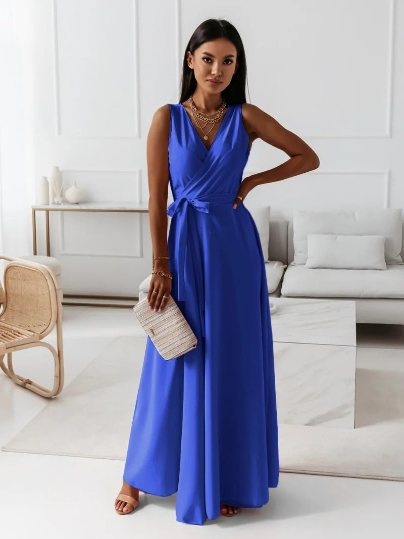 Damen elegantes Wickelkleid mit Taillengürtel