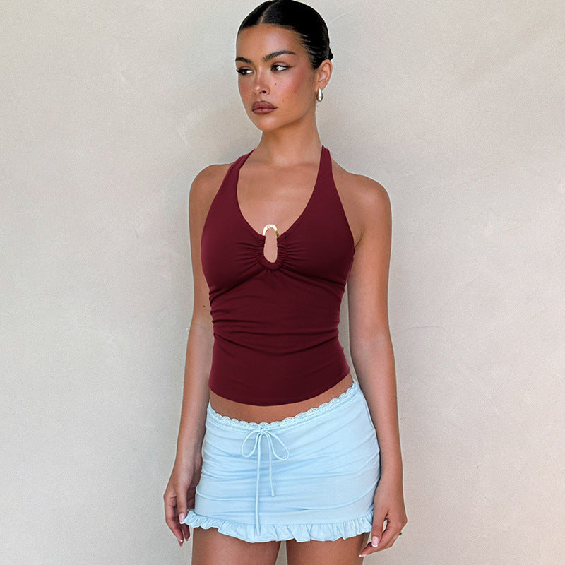 Damen Neckholder-Top mit dekorativem Schlitz und raffiniertem Design Shopnory