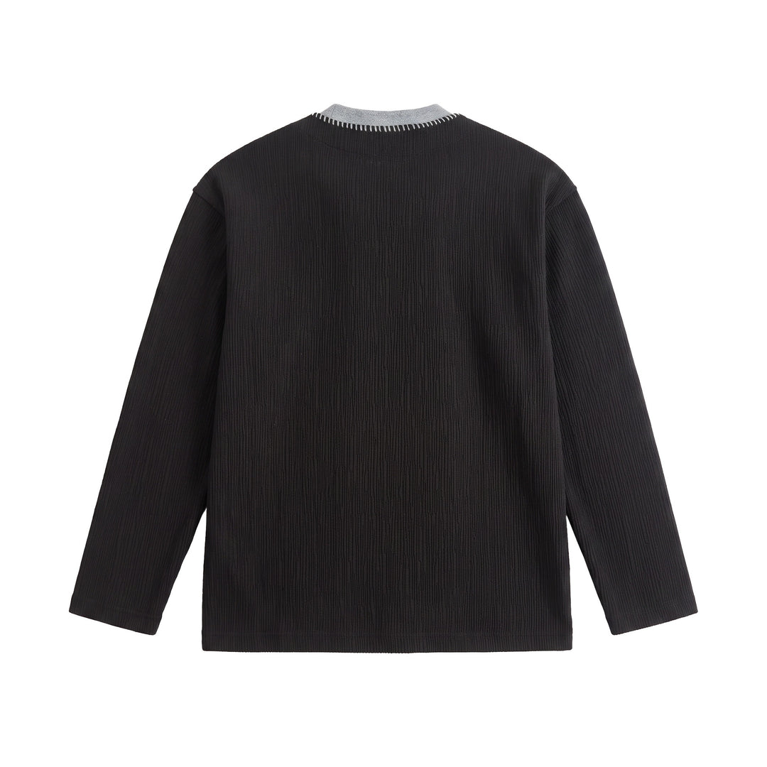 Herren Texturierter Sweatshirt-Pullover mit Lagenkragen und dekorativer Ziernaht Shop Nory
