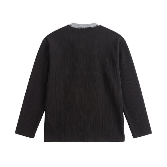 Herren Texturierter Sweatshirt-Pullover mit Lagenkragen und dekorativer Ziernaht Shop Nory