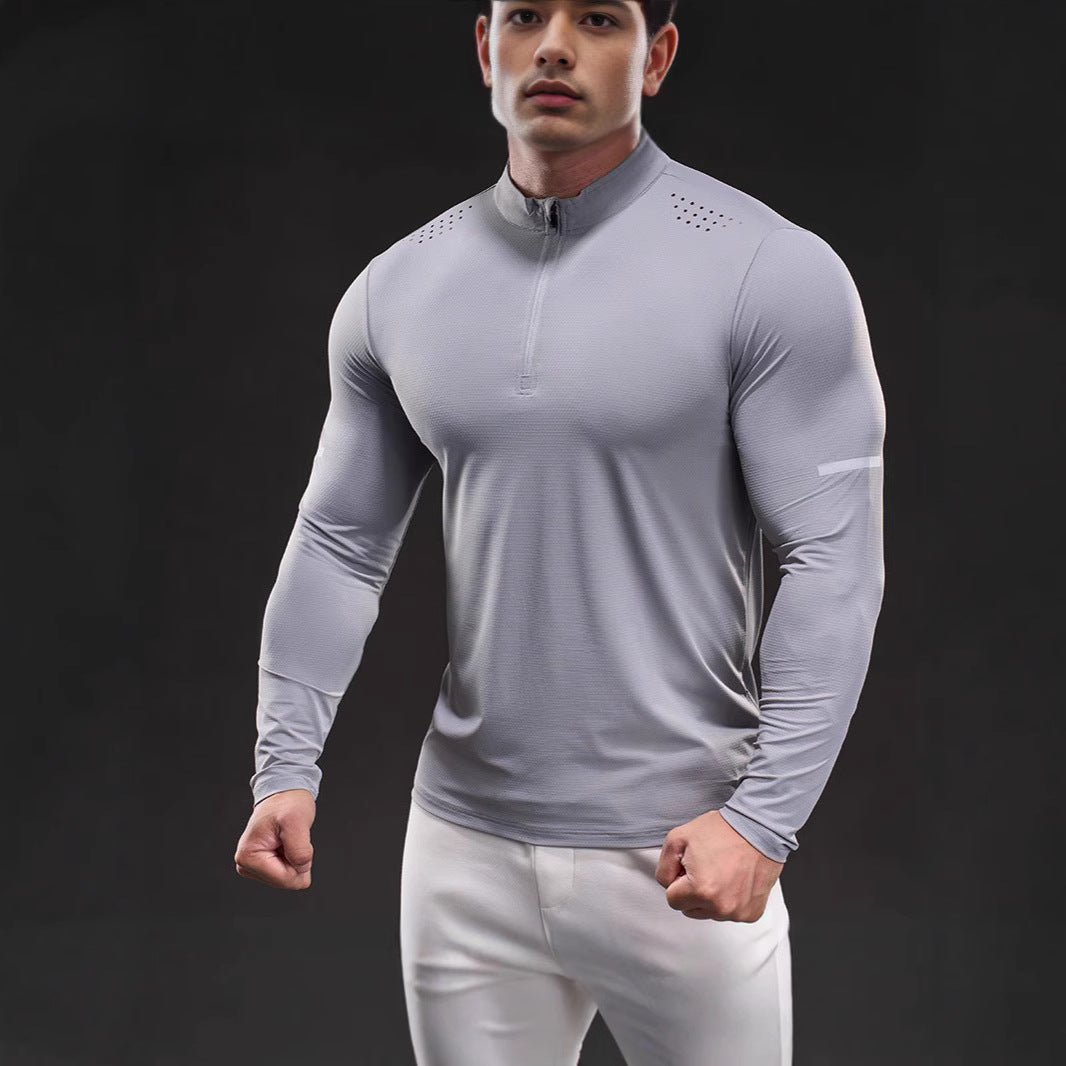 Herren Kompressions-Trainingsshirt mit kurzem Reißverschluss und atmungsaktiver Mesh‑Struktur Shop Nory