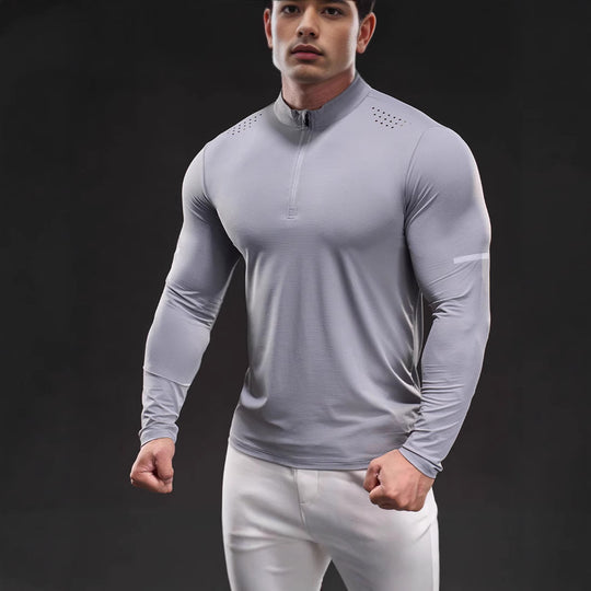 Herren Kompressions-Trainingsshirt mit kurzem Reißverschluss und atmungsaktiver Mesh‑Struktur Shop Nory