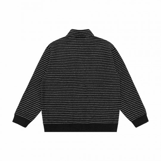 Unisex Gestreifte Strick-Zipjacke mit Stehkragen und aufgesetzten Eingrifftaschen Shop Nory
