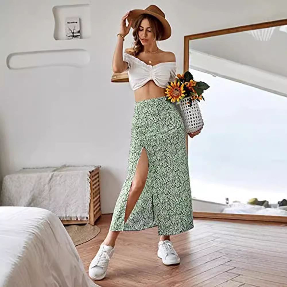 Damen Maxirock mit floralem Print und seitlichem Schlitz