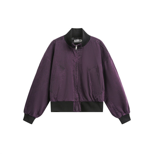 Unisex Kurz geschnittener Satin‑Bomber im Boxy‑Cut mit kontrastierendem Rippkragen und Ballonärmeln Shop Nory