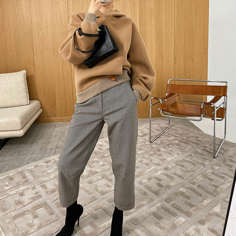 Damen Oversized Sweatjacke mit Kapuze und modernem Houndstooth-Muster Shop Nory