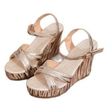 Damen Wedge-Sandalen mit modischem Streifenmuster und verstellbarem Riemen