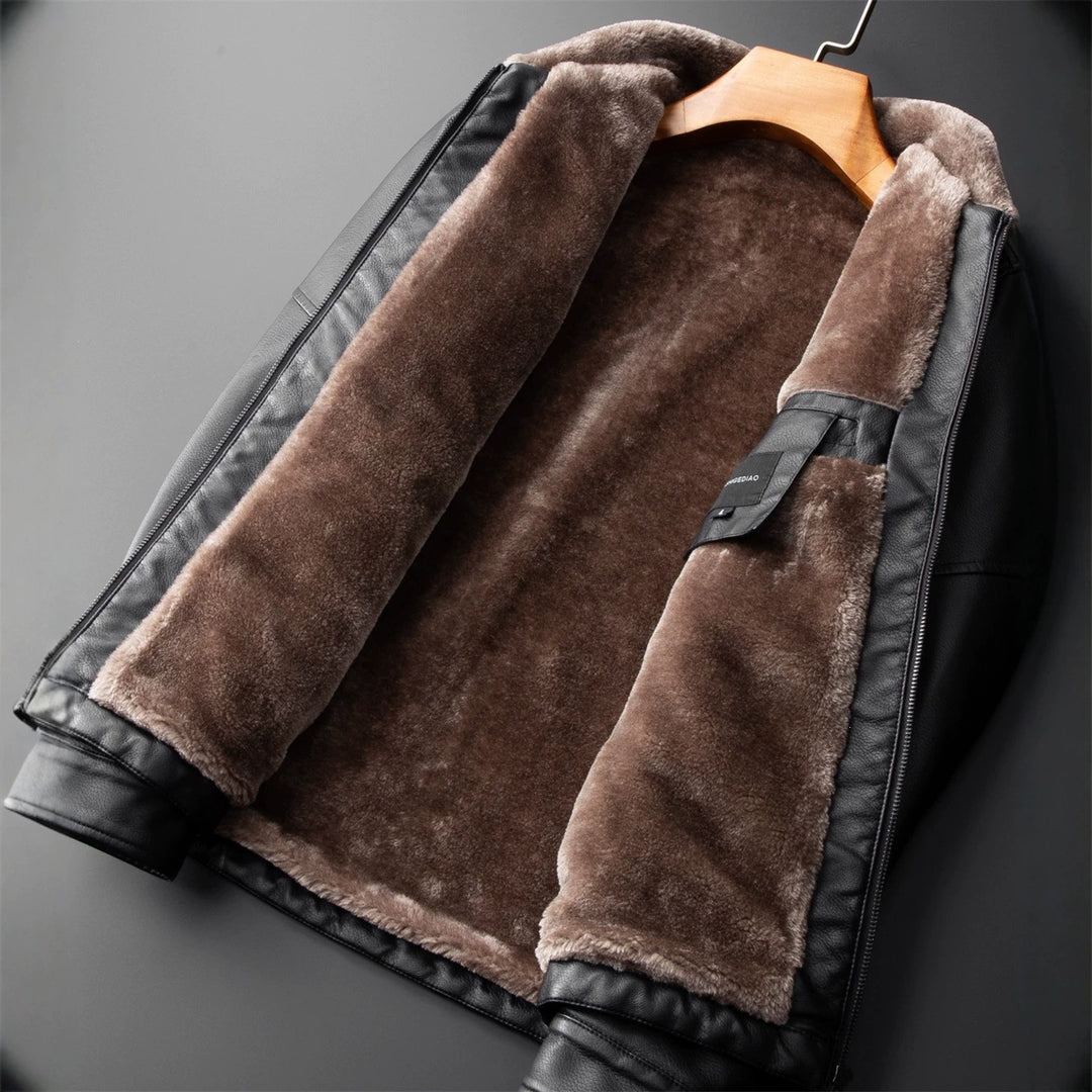 Herren Lässige Kunstlederjacke mit Teddyfutter Shop Nory