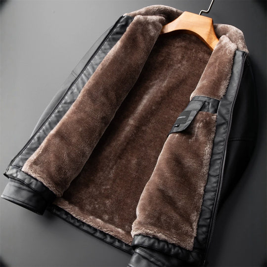 Herren Lässige Kunstlederjacke mit Teddyfutter Shop Nory
