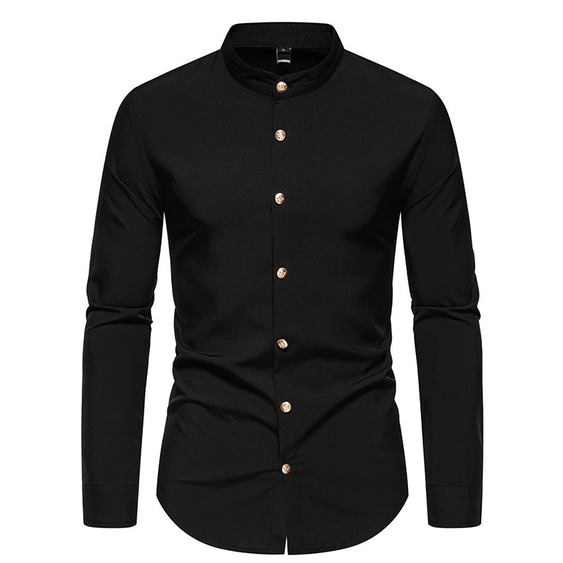 Herren Langarmhemd mit modernem Stehkragen und eleganten Knopfdetails