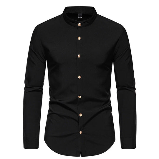 Herren Langarmhemd mit modernem Stehkragen und eleganten Knopfdetails