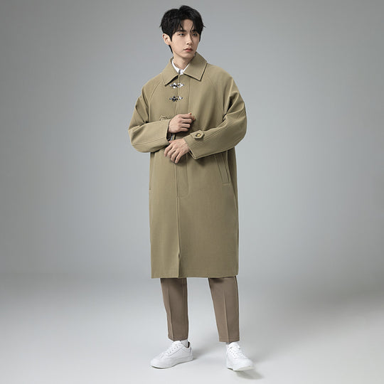 Herren Lang geschnittener Mantel im modernen Duffle‑Stil mit Knebelverschlüssen und gestreiftem Innenfutter Shop Nory
