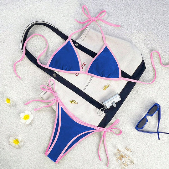 Damen Triangel-Bikini mit kontrastierenden Trägern