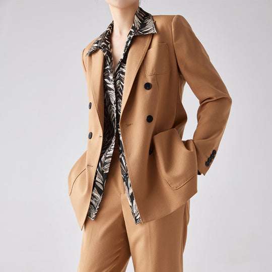 Damen Doppelreihiges Blazer‑Hosen‑Set aus Wollmischung mit legerem Oversize‑Blazer und hochtaillierter Bundfaltenhose Shop Nory