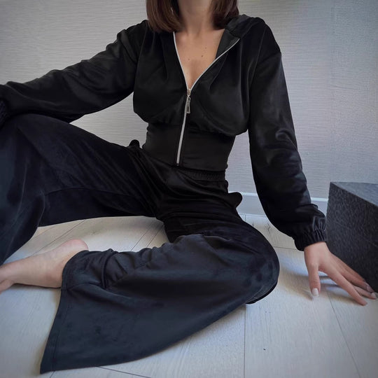 Damen Taillierte Cropped-Kapuzenjacke mit figurformendem Schlauchbund Shop Nory