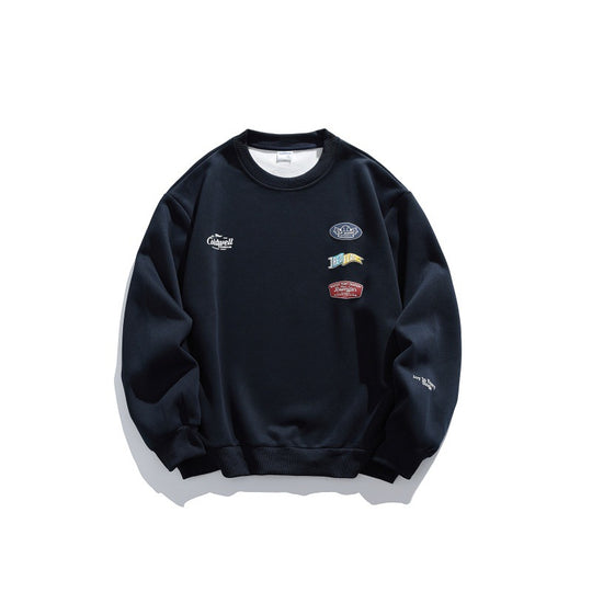 Unisex Oversize-Pullover mit Rundhalsausschnitt, Badge-Applikationen und gerippten Bündchen Shop Nory