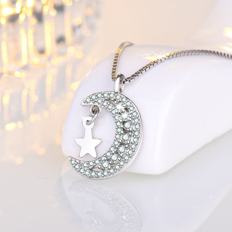 Damen Halskette mit funkelndem Mond- und Sternanhänger Shop Nory 1781702534