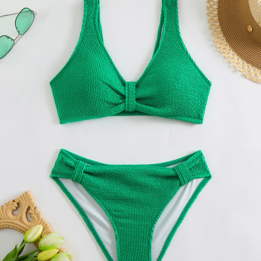 Femme Strukturierter Hochgeschnittener Bikini-Set