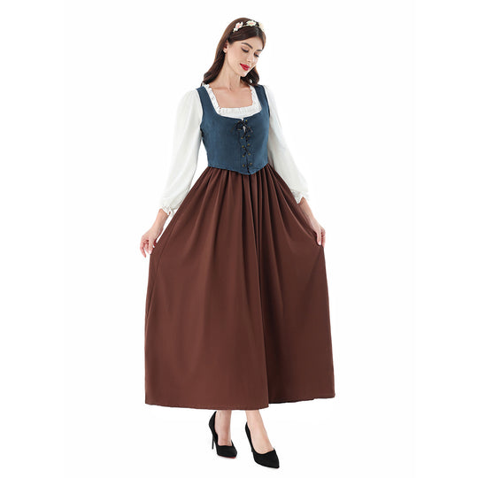 Damen nan historisches Mittelalterkleid mit geschnürter Miederweste, rüschiger Bluse und weitem Maxirock Shop Nory
