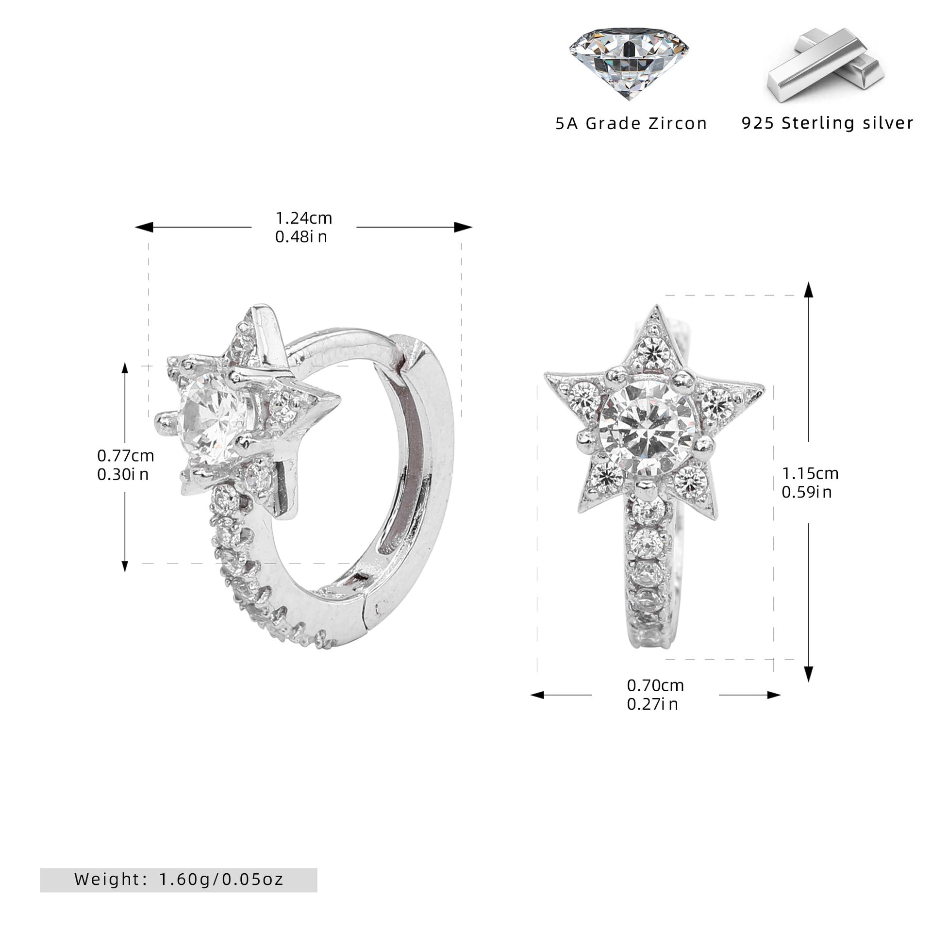Damen Ohrhänger mit funkelndem Sternenmotiv aus 925 Sterling Silber Shop Nory
