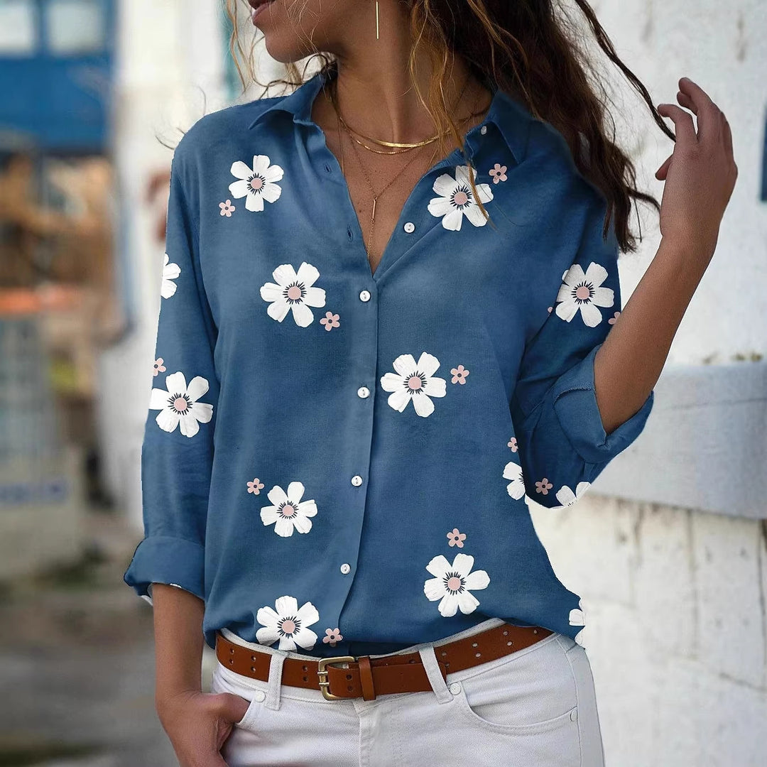 Damen Bluse mit Blumenmuster, Hemdkragen und lockerer Passform Shop Nory