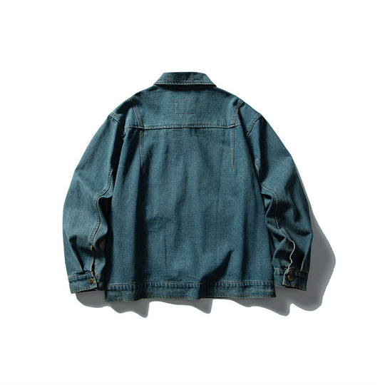 Unisex Boxy Denim Utility Blousonjacke mit mehreren Fronttaschen und robustem Reißverschluss Shop Nory