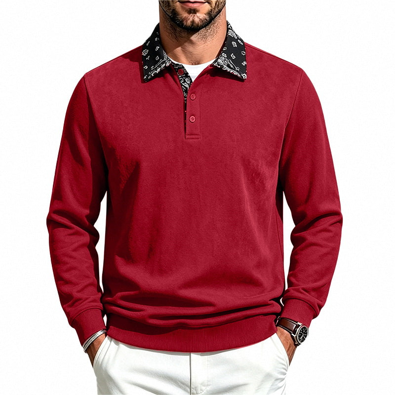 Herren Langarm-Polo aus Baumwollmischung mit kontrastierendem Hemdkragen Shop Nory