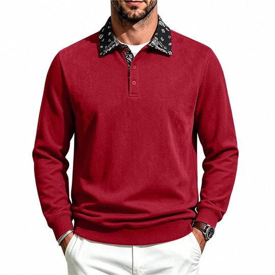 Herren Langarm-Polo aus Baumwollmischung mit kontrastierendem Hemdkragen Shop Nory