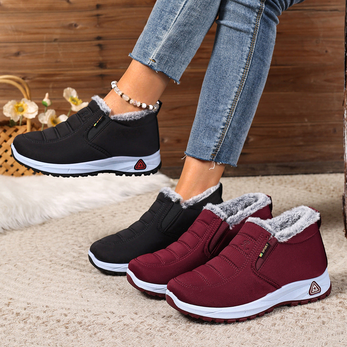 Damen Winter Slip-On Sneaker | Warmes Futter & Rutschfeste Sohle | Große Größen