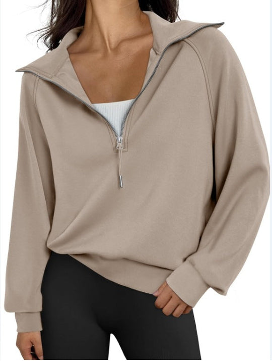 Damen lässiger Sweatpullover mit hohem Kragen und Reißverschluss